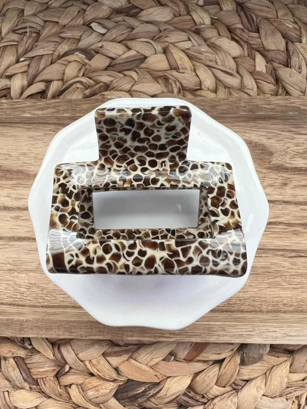 New Brown and Cream Cheetah Print Acrylic Claw Clip | Square Hair Clip